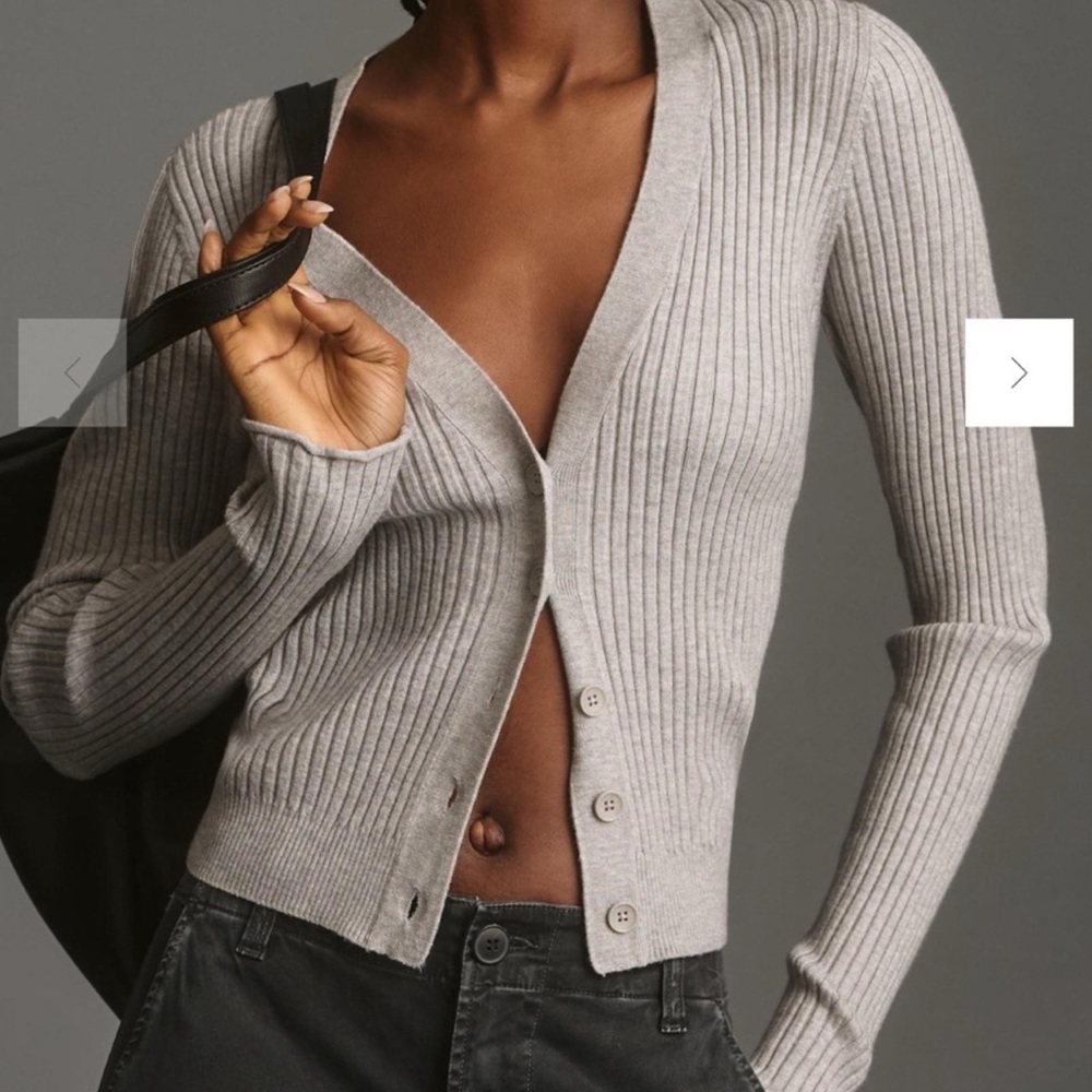 GOOD AMERICAN Shine Rib V-neck Cardigan in Heather Grey - size XSmall